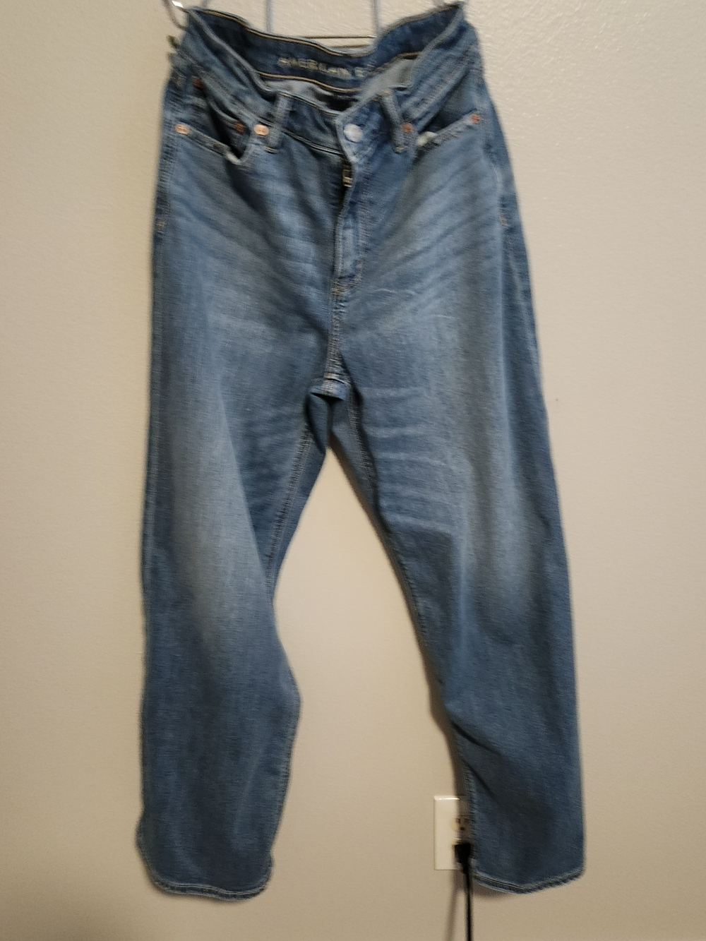 American Eagle Super High Rise Baggy Wide Leg Jeans Size 4 Blue Stretch Denim - Picture 4 of 11